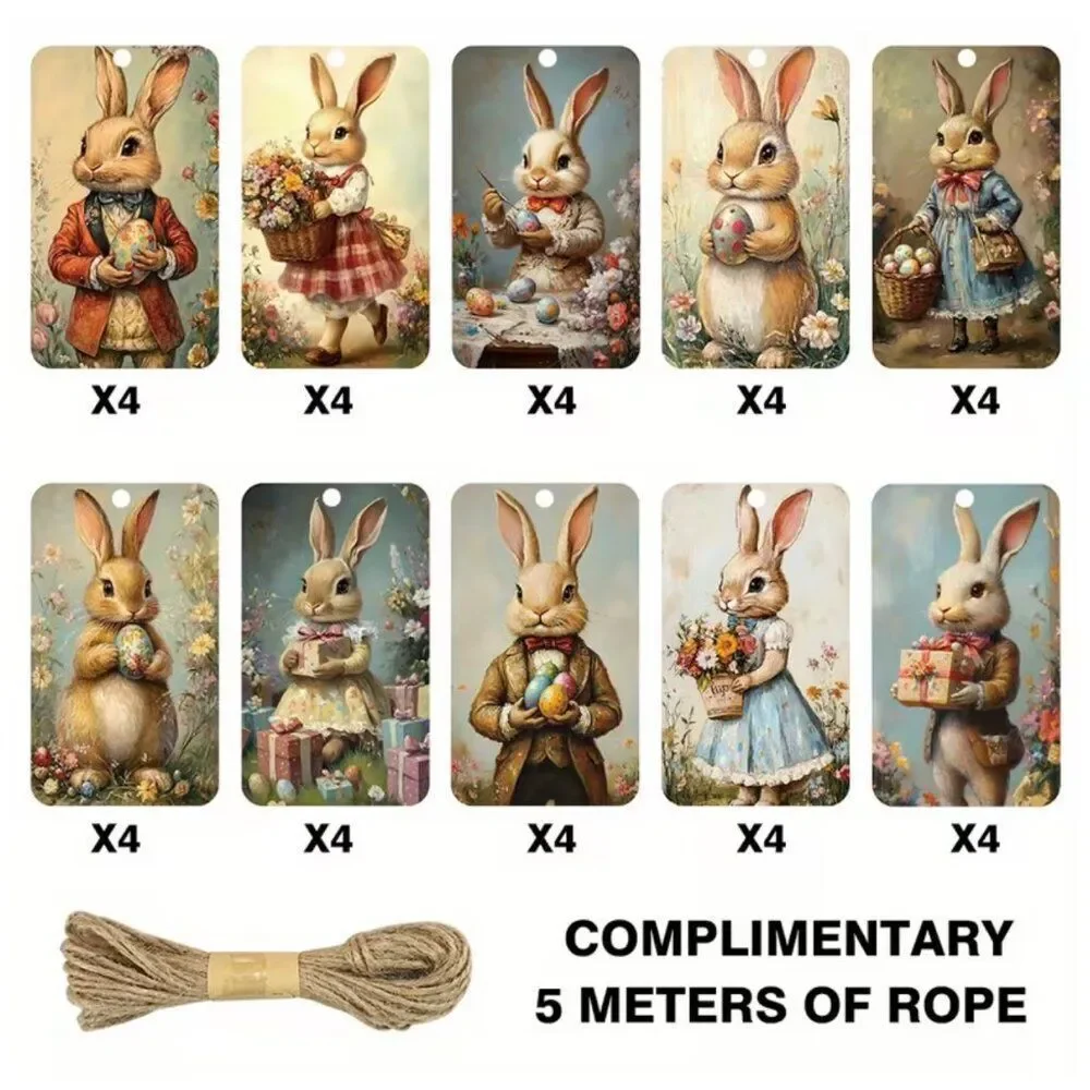 40pc Vintage Easter Gift Tags NWT Peter Rabbit Style Craft Twine